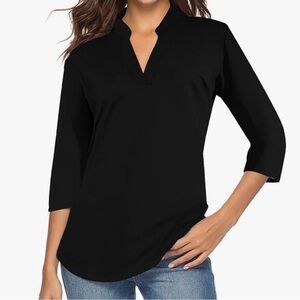 Women's 3/4 Sleeve V Neck Tops Casual Tunic Blouse Loose Shirt